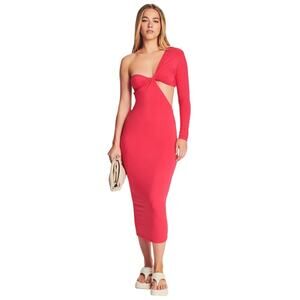 SER.O.YA Ivana One Shoulder Oblique Cut Out Coral Midi Dress